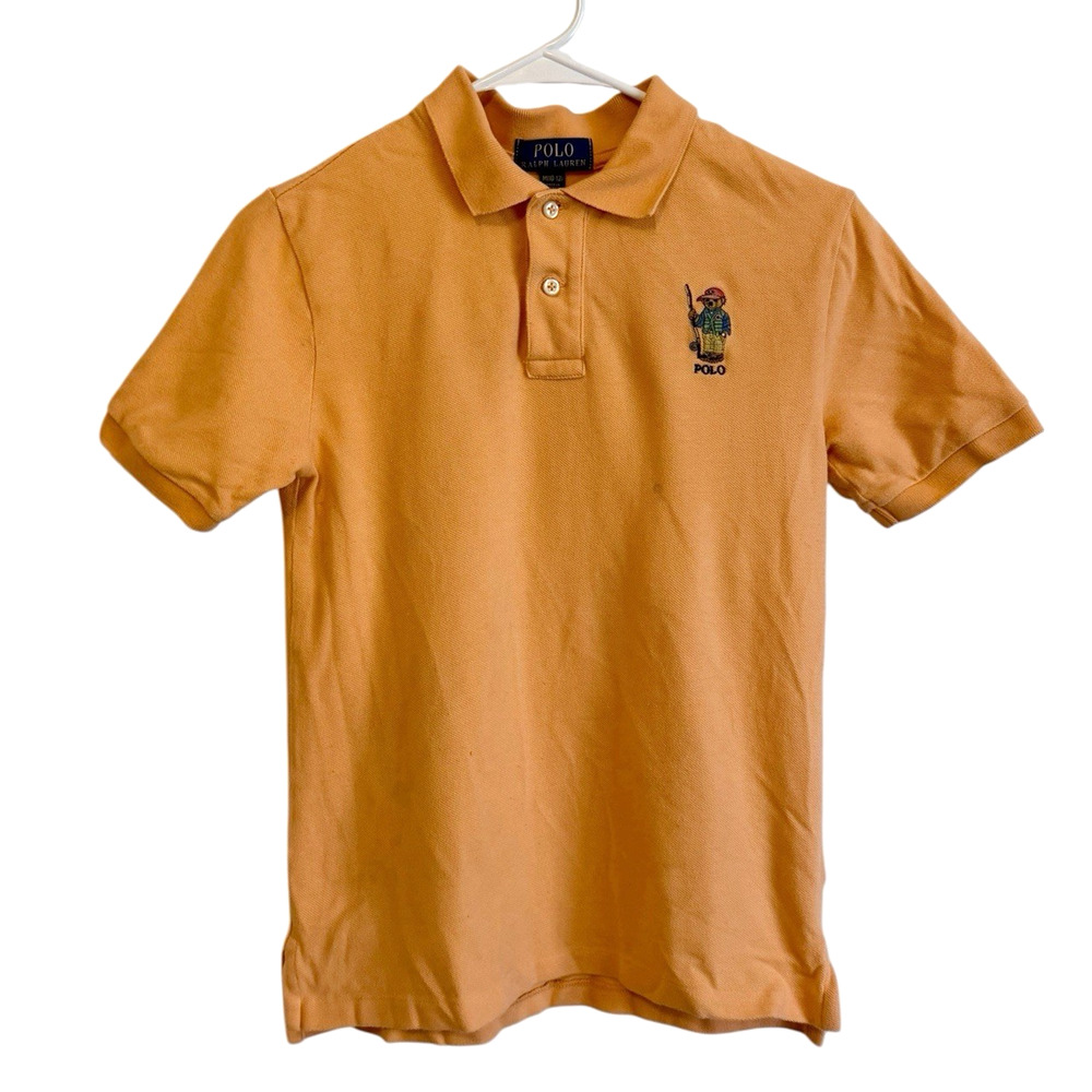 Polo Ralph Lauren Kids Polo Shirt‎ Boys M 10-12 Orange Embroidiered Fishing Bear